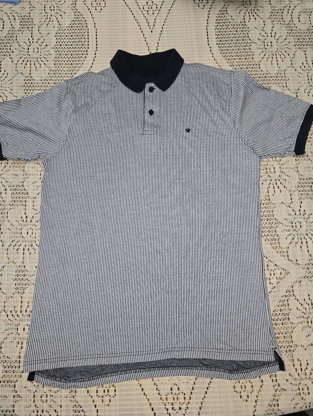 Louis Philippe Navy & White Fine-Striped Polo